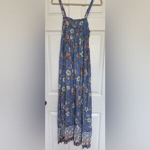 Millibon Blue Floral Maxi Skirt with White & Pink Blooms